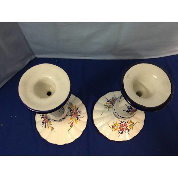 Pair Vintage RC&CL Portugal Hand Painted CCandlesticks for Tappered Candles - Picture 2 of 5